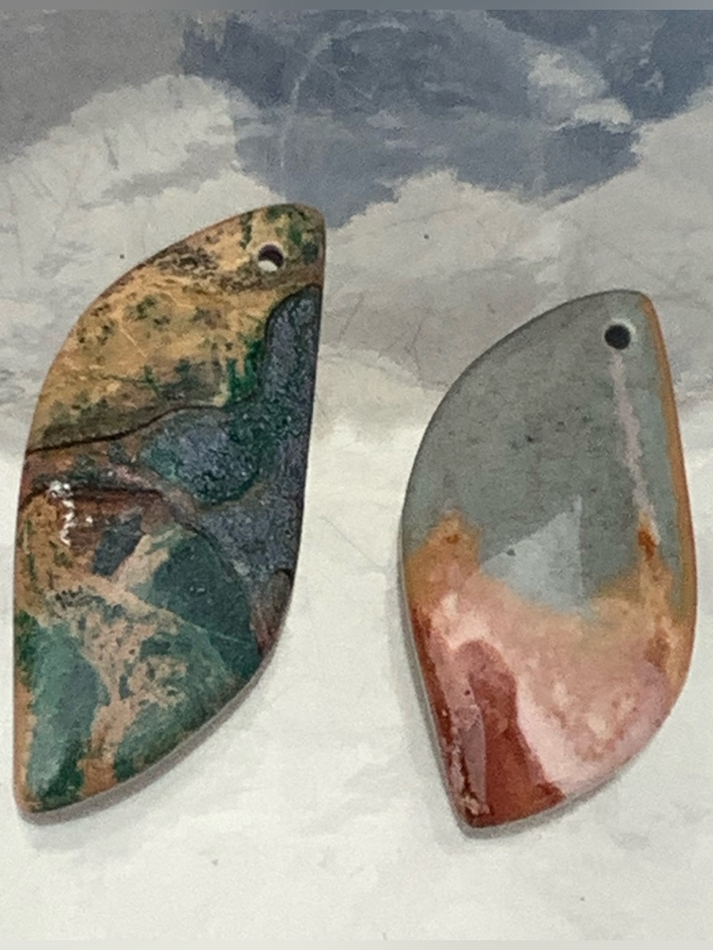 2 Shaped Oblong Parallelogram Leaf Like Stone or Pendant